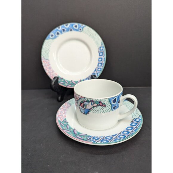 Studio Nova Medley Y0284 Flat Coffee Cup 8 Oz and Saucer Set with Extra Saucer - Picture 1 of 8